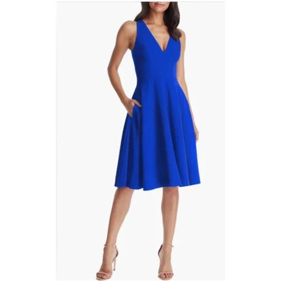 Dress the Population Dress Size L Catalina Fit & Flare Cocktail Cobalt Blue - Picture 1 of 14